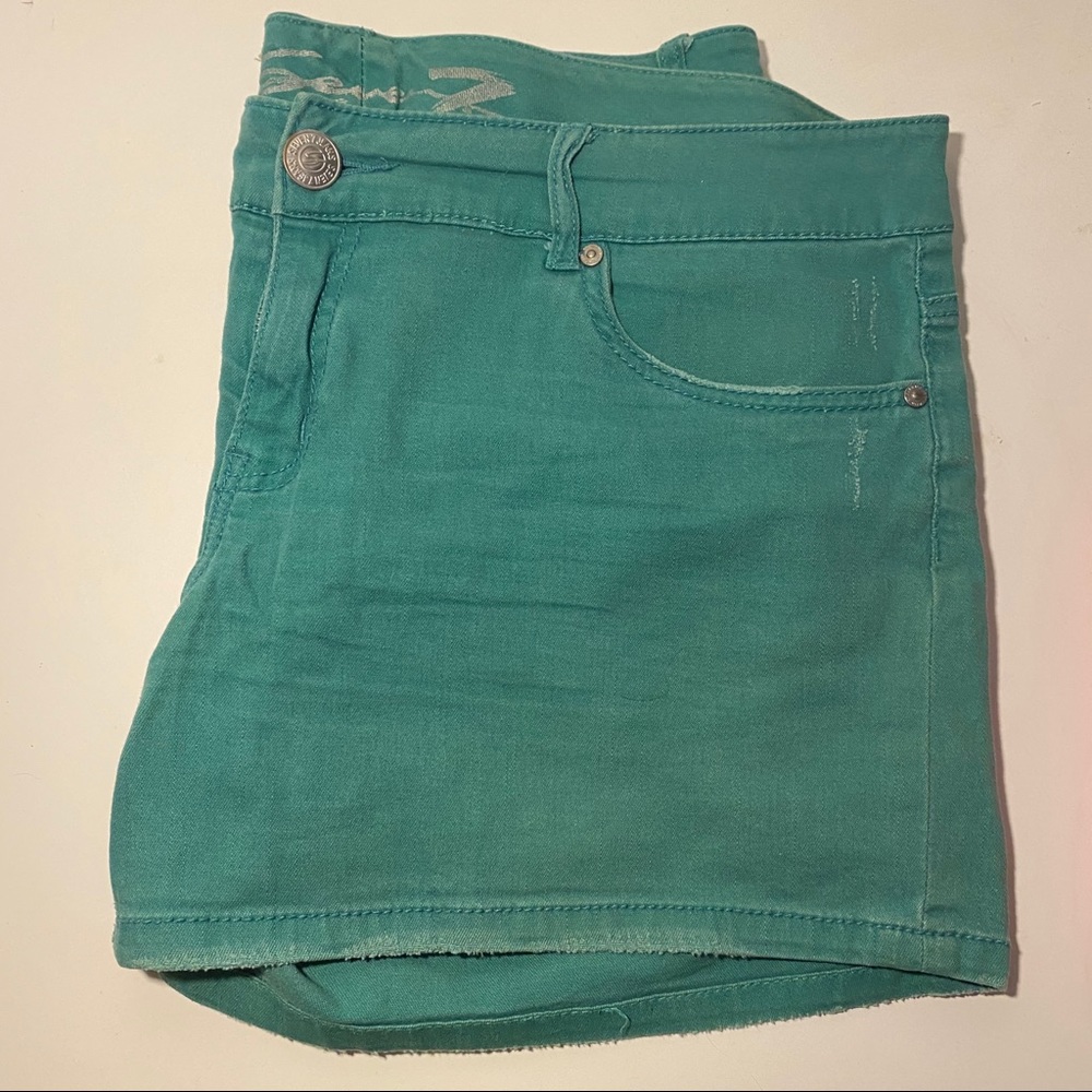Green denim shorts. Size 16. Seven7 brand